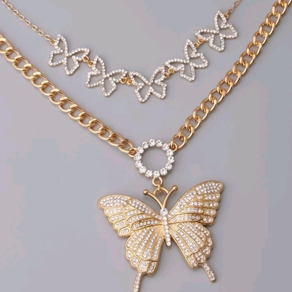 Luxury Rhinestone Cuban Butterfly Set Necklaces - Picture 5 of 7